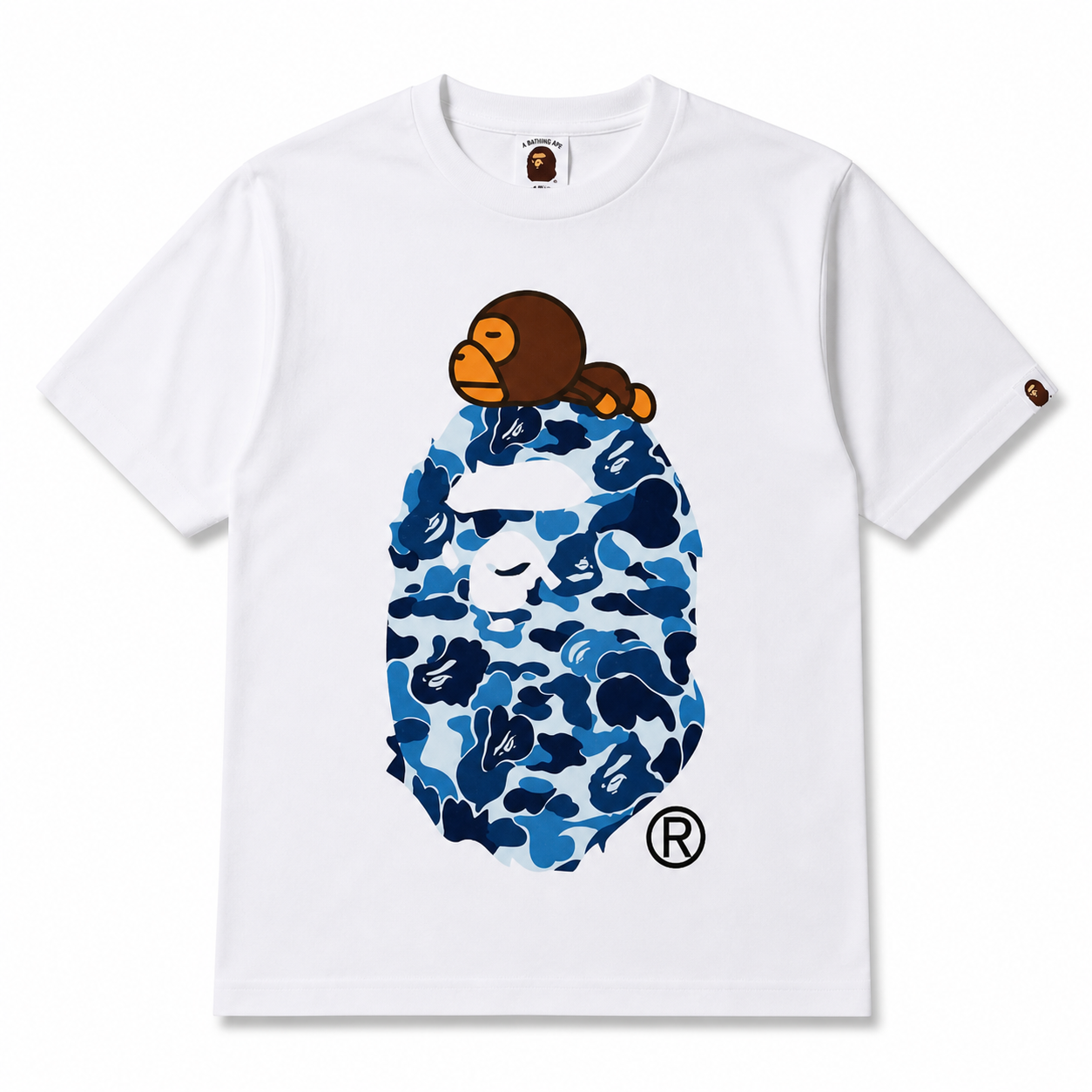 White Graphic T-Shirt – Baby Ape Blue Camo Print Streetwear Style