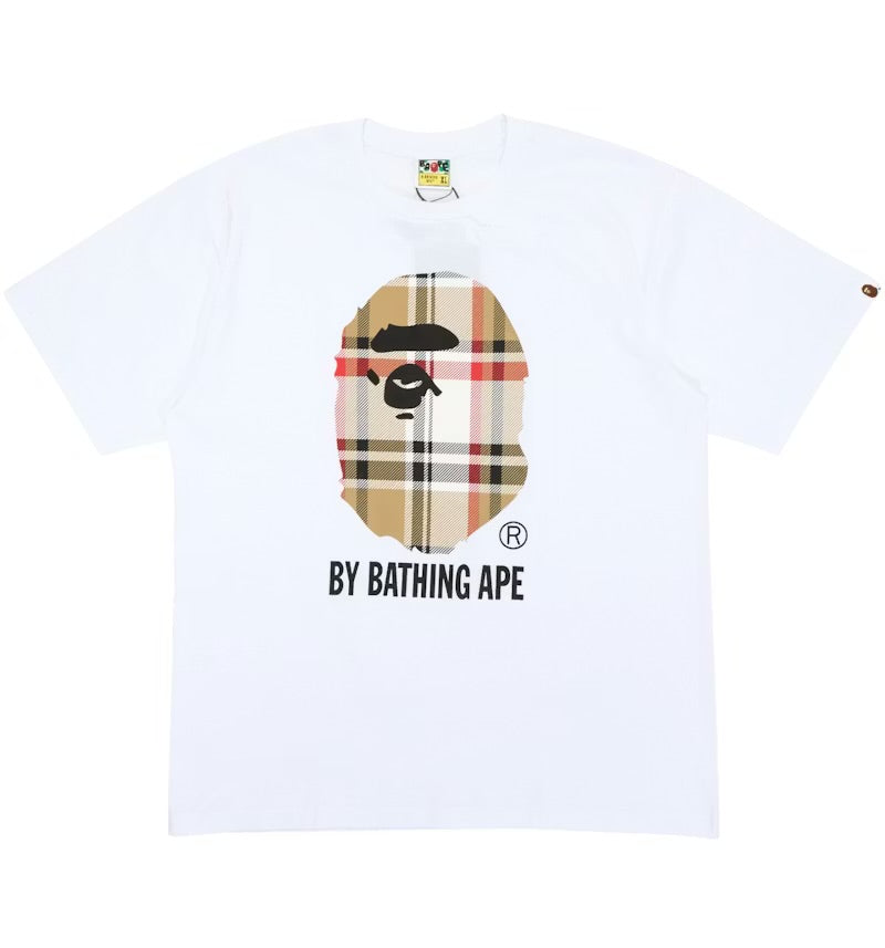 Black Graphic T-Shirt – Bathing Ape Inspired Plaid Ape Head Print