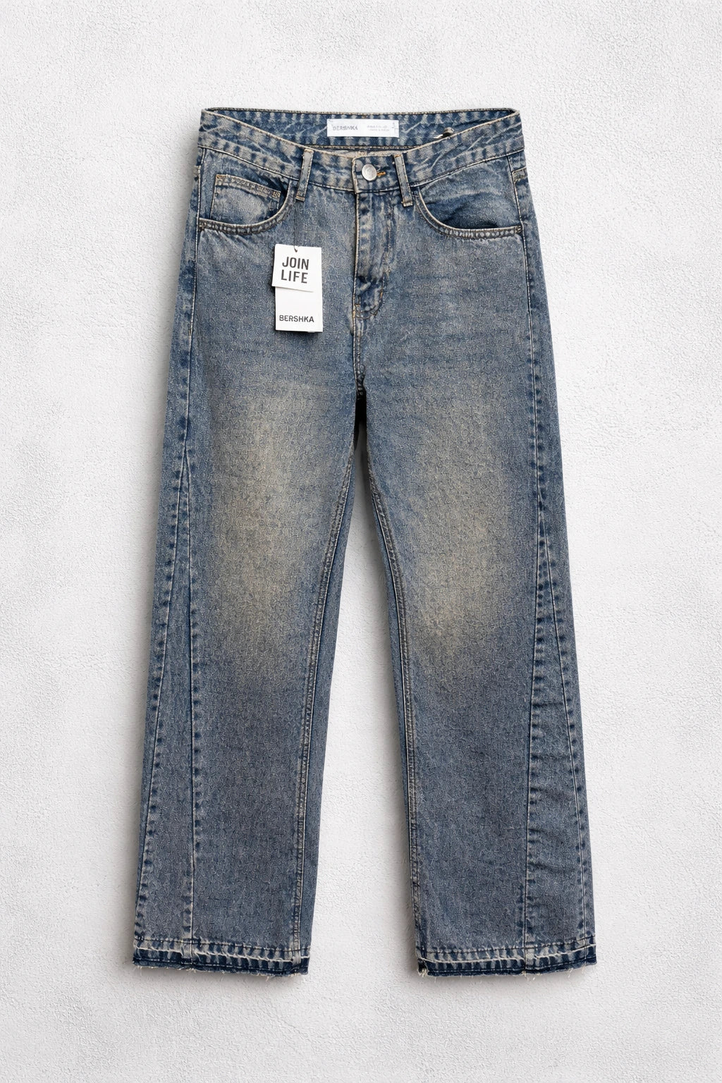 Bershka High-Waist Flared Jeans - Mid-Blue Vintage Wash
