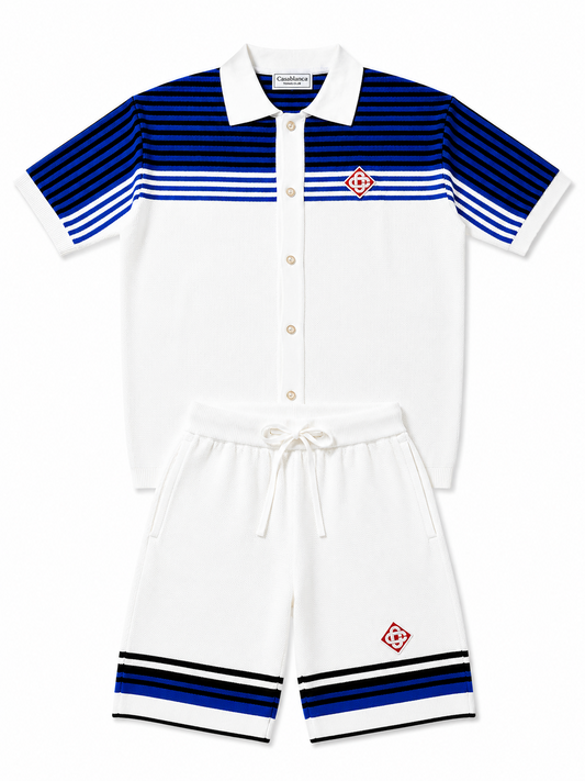 Casablanca Monogram Striped Knit Polo and Shorts Set