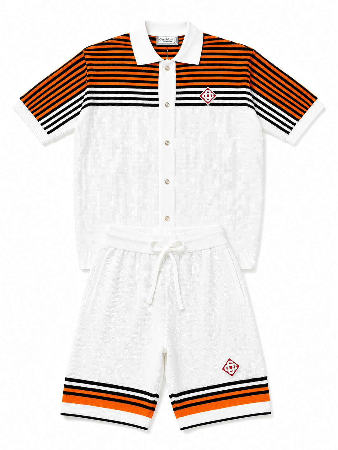 Casablanca Monogram Striped Knit Polo and Shorts Set
