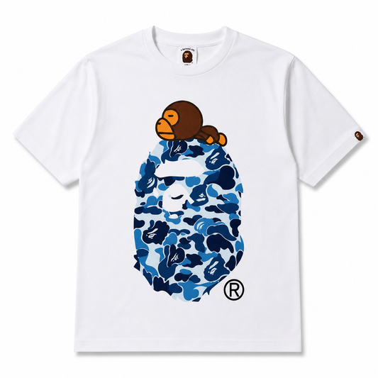 White Graphic T-Shirt – Baby Ape Blue Camo Print Streetwear Style
