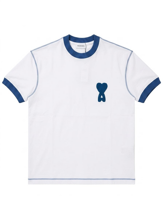 Ami Paris Ami de Coeur Ringer T-Shirt - Sky Blue / White