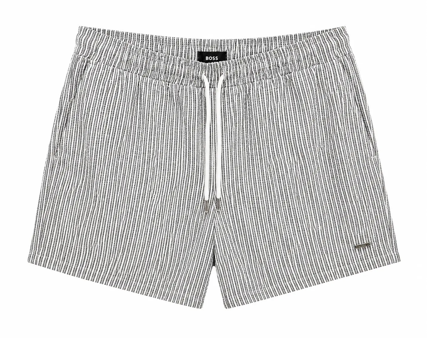 BOSS Men’s Blue & White Seersucker Stripe Swim Shorts