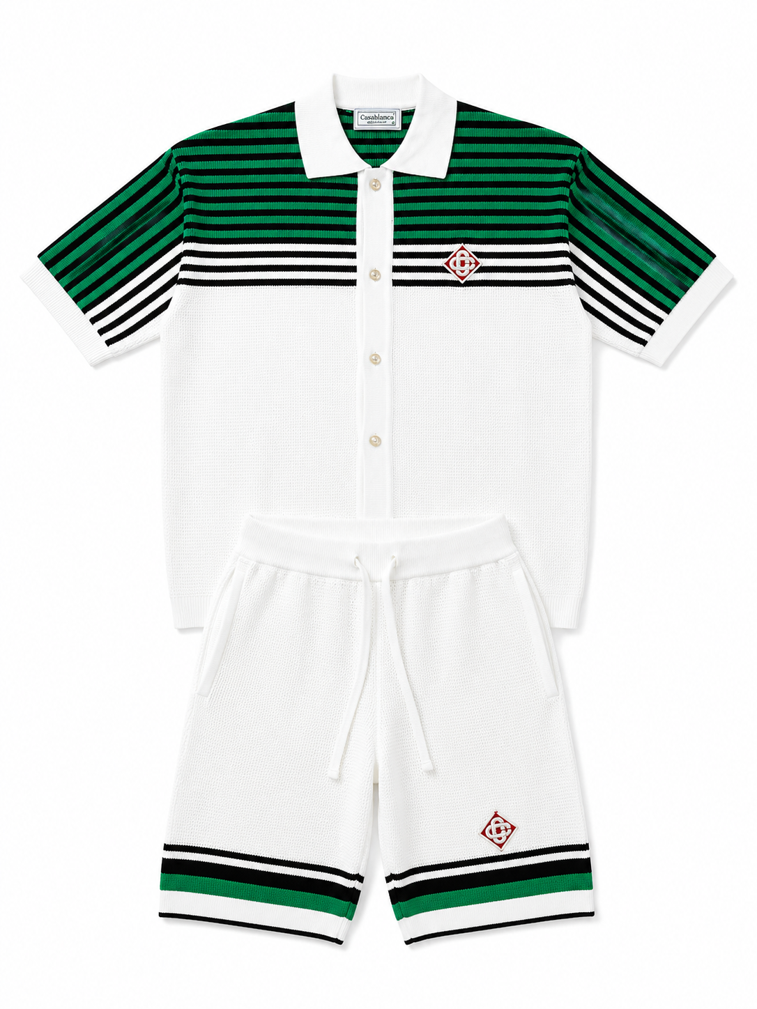 Casablanca Monogram Striped Knit Polo and Shorts Set