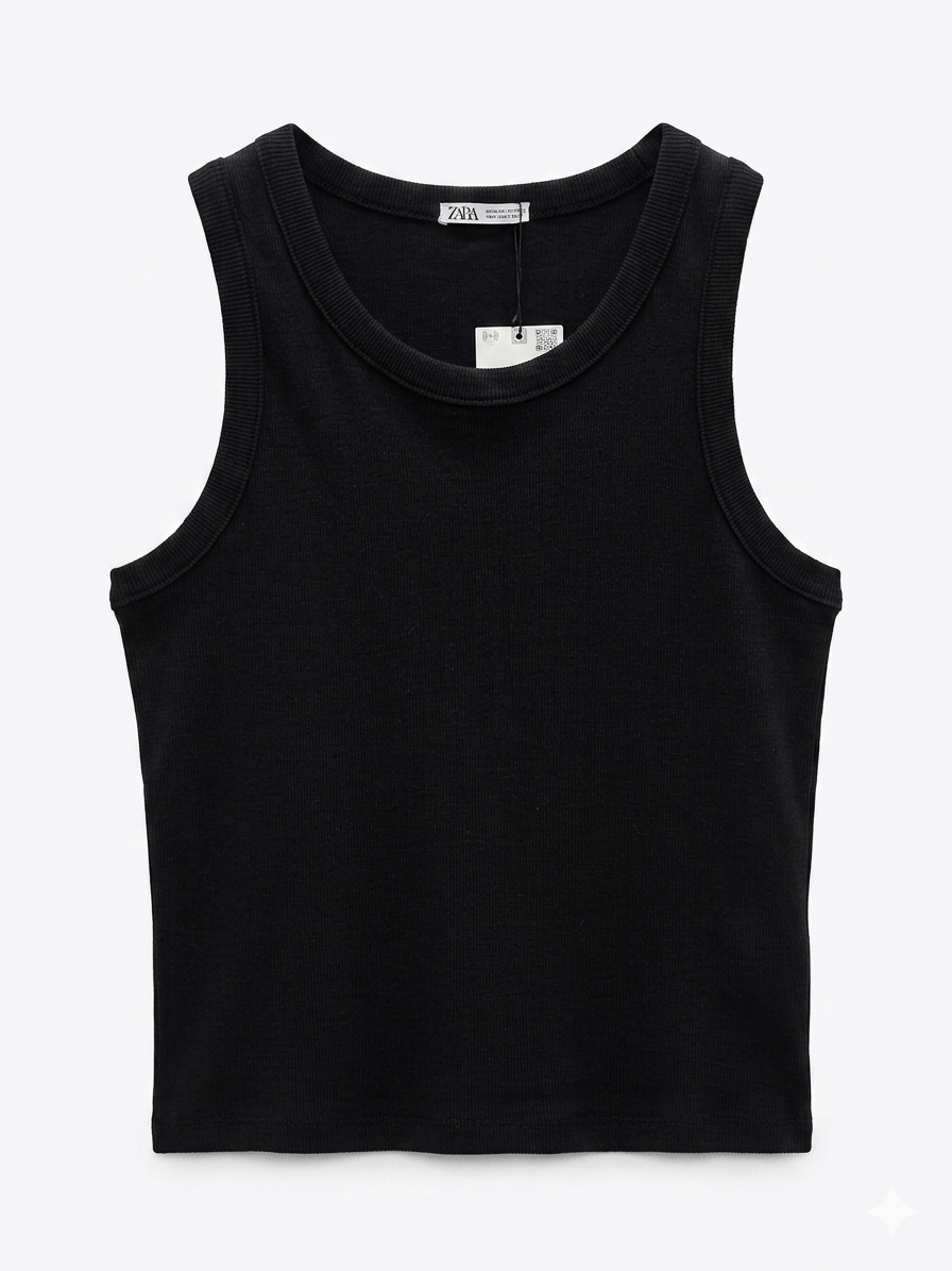 Zara Classic Ribbed Crewneck Tank Top – White &black