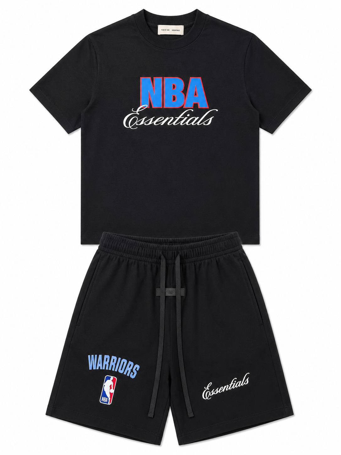 Fear of God Essentials NBA Warriors Black T-Shirt & Shorts Set – Premium Cotton Summer Tracksuit