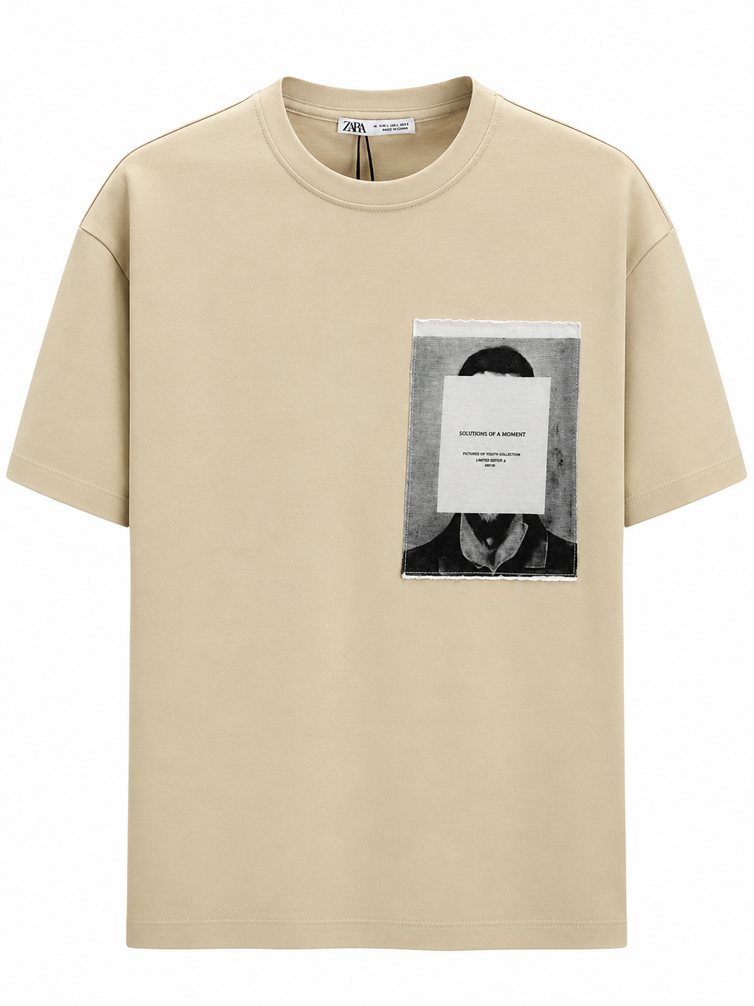 ZARA Box Fit Graphic Patch T-Shirt – Beige