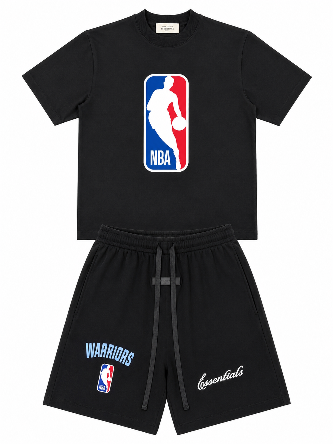 Fear of God Essentials NBA Warriors Black T-Shirt & Shorts Set – Premium Cotton Summer Tracksuit
