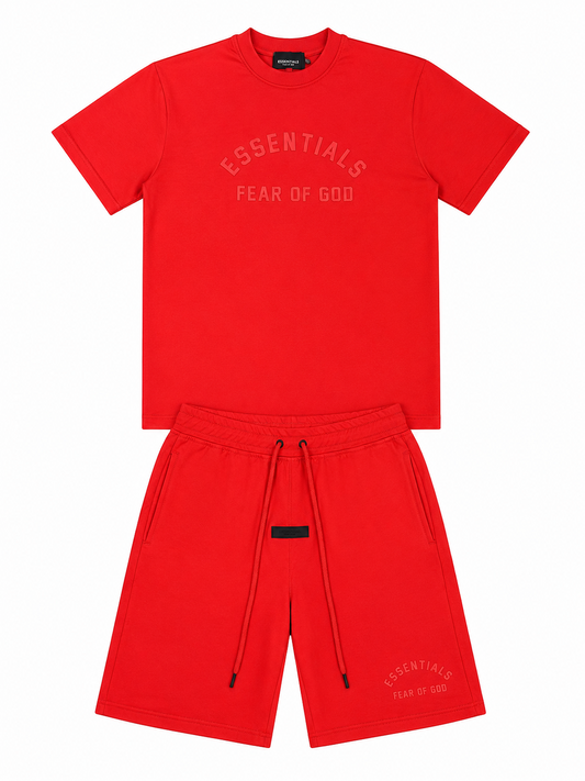 Essentials All-Red T-Shirt & Shorts Co-Ord Set – Premium Casual Wear