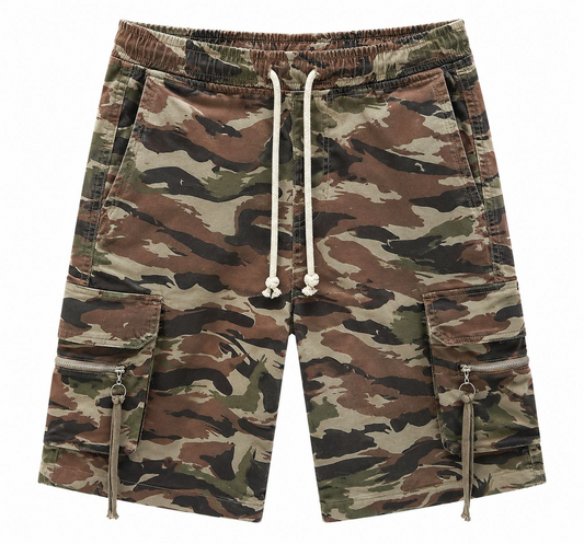 Off-White Inspired Camo Cargo Shorts – Men’s Relaxed Fit Utility Drawstring Shorts