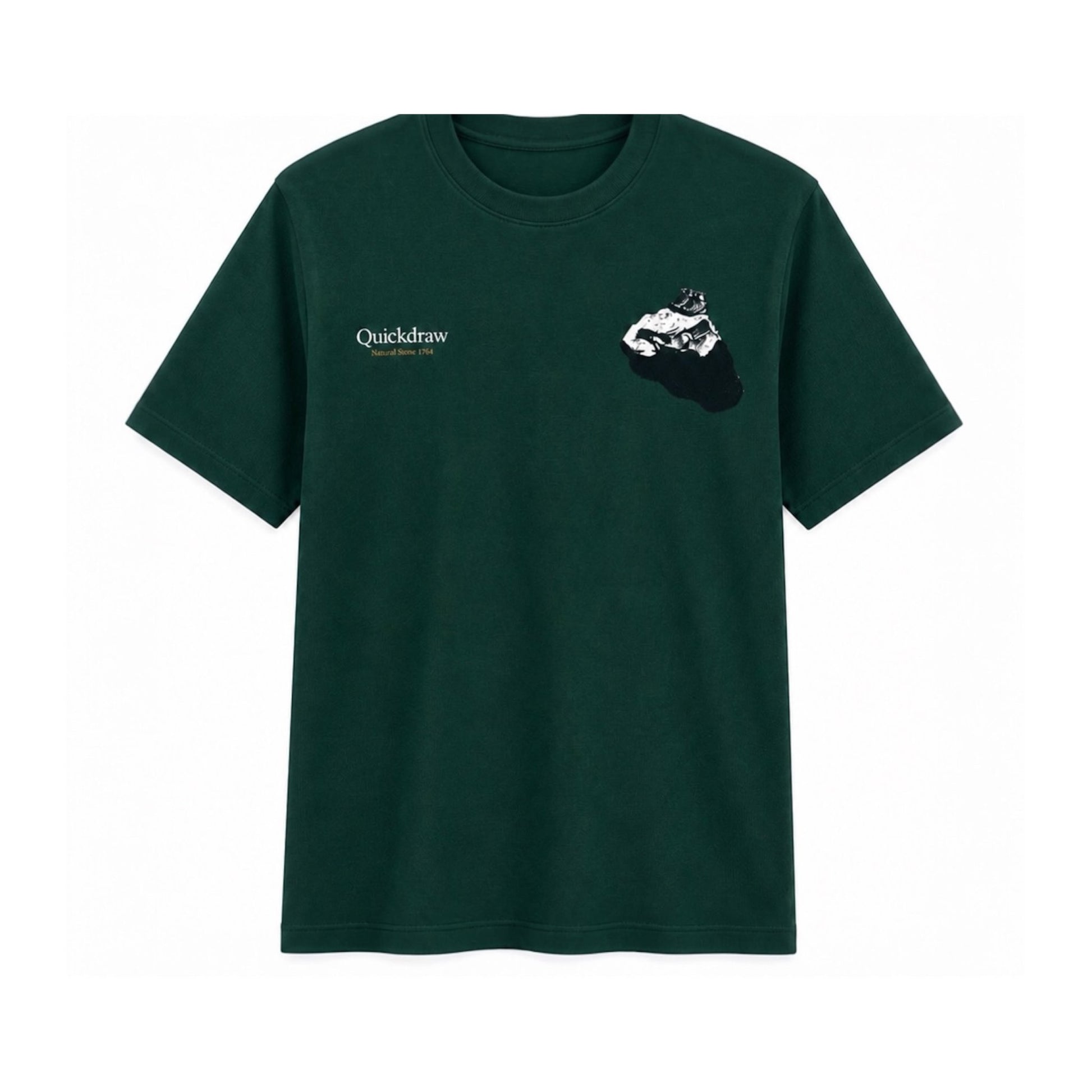 Green t-shirt with 'Quickdraw' logo on a white background