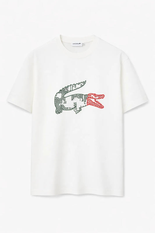 Lacoste Graphic Maze Logo T-Shirt - Optical White
