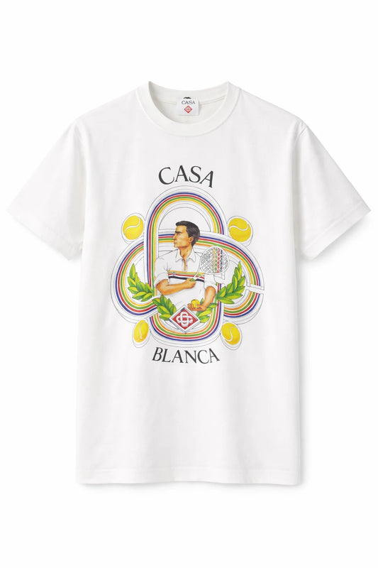 Casablanca "Tennis Player" Graphic T-Shirt - Premium White Cotton