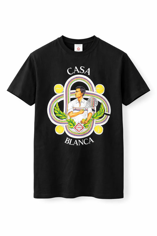 Casablanca "Tennis Player" Graphic T-Shirt - Premium Black Cotton