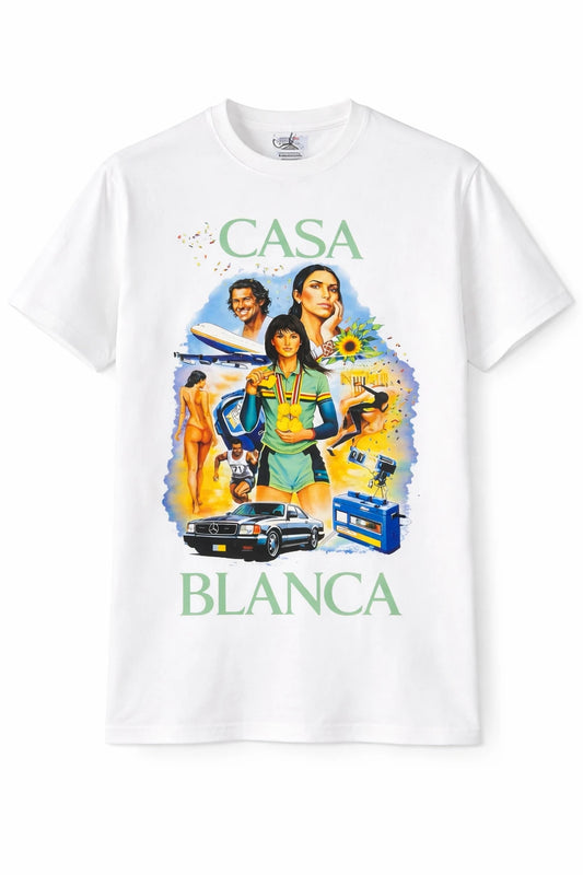 Casablanca "Vintage Collage" Graphic T-Shirt - Premium White Cotton