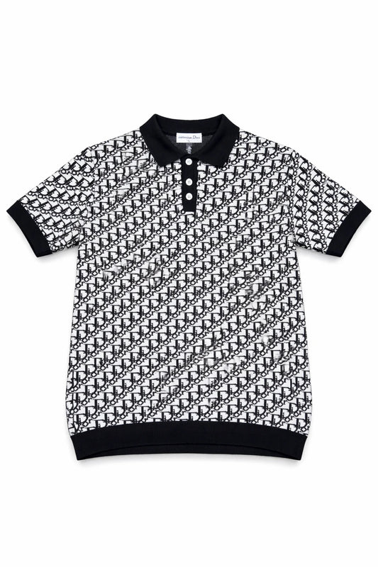 Dior Oblique Jacquard Polo Shirt - Premium Black & White Knit