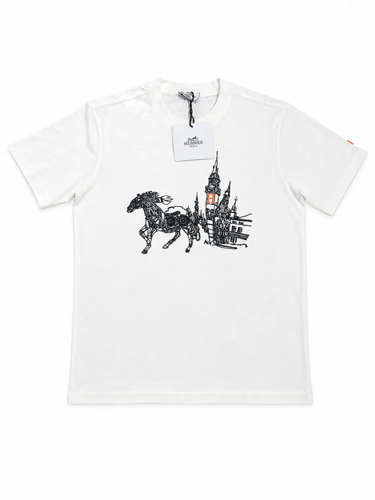 Hermès Paris "Horse & Castle" Graphic Luxury T-Shirt