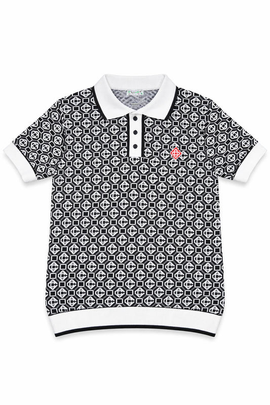Casablanca Monogram Jacquard Polo Shirt - Black & White Knit