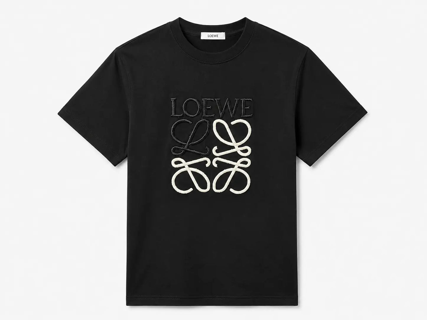 LOEWE Black Embroidered Anagram Logo T-Shirt