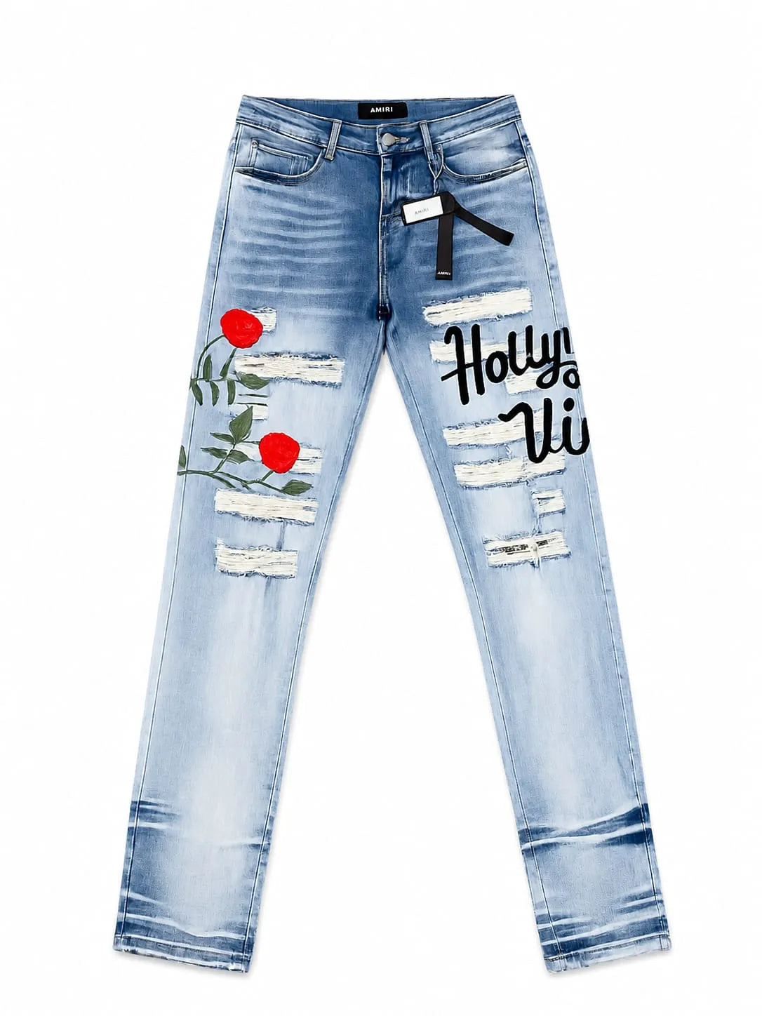 Amiri Rose & Hollywood Distressed Denim Jeans